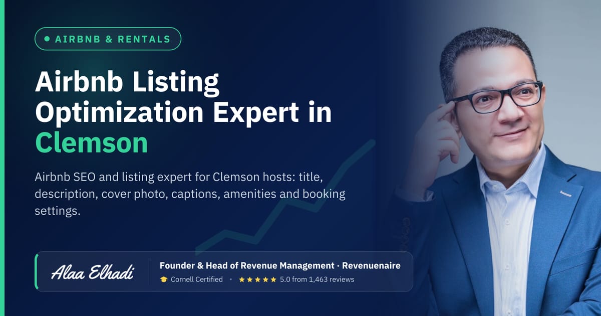 Airbnb Listing Optimization Expert in Clemson & Lake Hartwell, United States